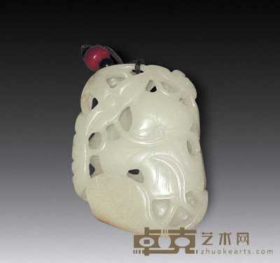 清 白玉带皮荷叶珮 长5.7cm